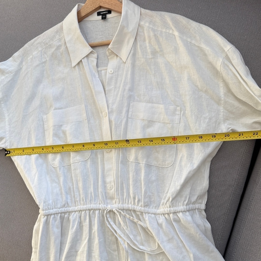 Express Linen Blend White Short Jumpsuit with Drawstring Waist Size L - Picture 6 of 9